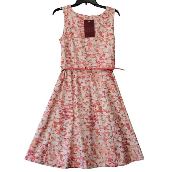 212 Collection Pink Midi Stretch Preppy Geo Print A-Line NEW $54 Women Size S - Picture 1 of 9